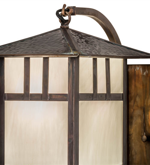 Meyda Lighting Seneca 9" Vintage Copper Double Bar Mission Curved Arm Hanging Wall Sconce With White Art Shade Glass