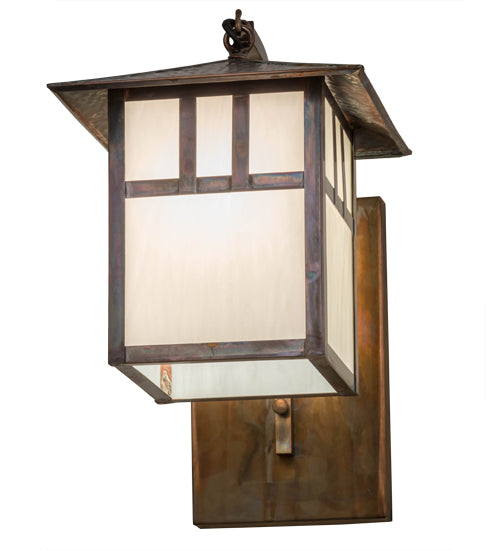 Meyda Lighting Seneca 9" Vintage Copper Double Bar Mission Curved Arm Hanging Wall Sconce With White Art Shade Glass