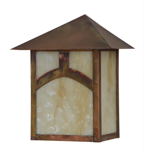 Meyda Lighting Seneca 9" Vintage Copper Hill Top Wall Sconce With Beige Art Shade Glass