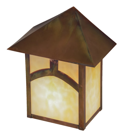 Meyda Lighting Seneca 9" Vintage Copper Hill Top Wall Sconce With Beige Art Shade Glass