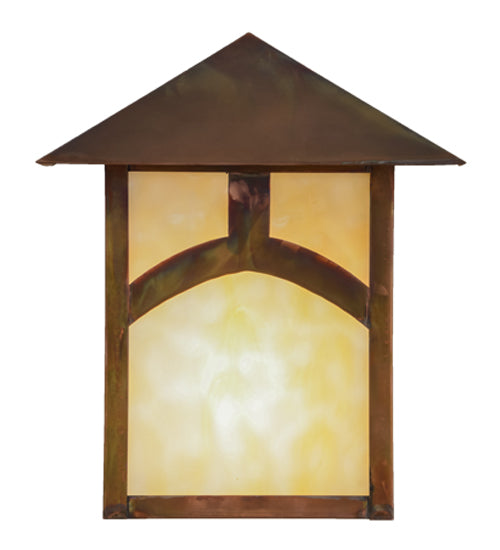 Meyda Lighting Seneca 9" Vintage Copper Hill Top Wall Sconce With Beige Art Shade Glass