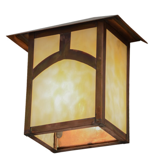 Meyda Lighting Seneca 9" Vintage Copper Hill Top Wall Sconce With Beige Art Shade Glass