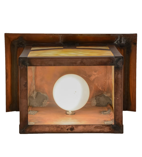 Meyda Lighting Seneca 9" Vintage Copper Hill Top Wall Sconce With Beige Art Shade Glass