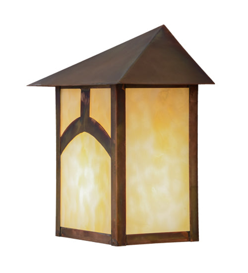 Meyda Lighting Seneca 9" Vintage Copper Hill Top Wall Sconce With Beige Art Shade Glass