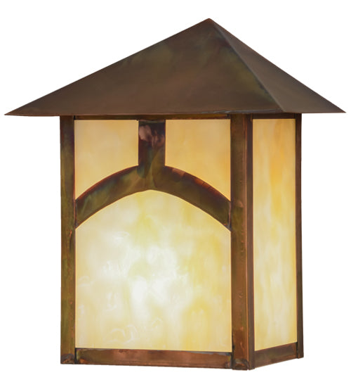 Meyda Lighting Seneca 9" Vintage Copper Hill Top Wall Sconce With Beige Art Shade Glass