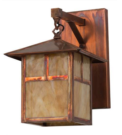 Meyda Lighting Seneca 9" Vintage Copper "T" Mission Hanging Wall Sconce With Beige Art Shade Glass