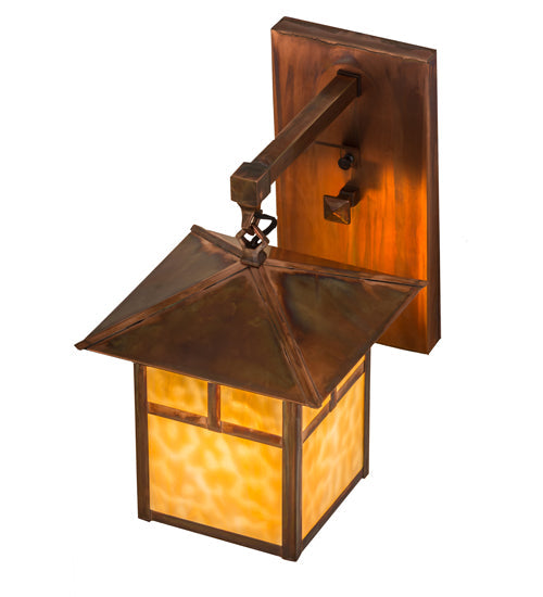 Meyda Lighting Seneca 9" Vintage Copper "T" Mission Hanging Wall Sconce With Beige Art Shade Glass