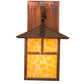 Meyda Lighting Seneca 9" Vintage Copper "T" Mission Hanging Wall Sconce With Beige Art Shade Glass
