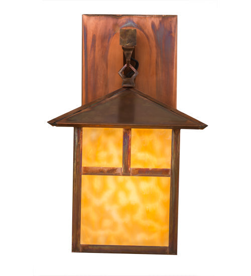 Meyda Lighting Seneca 9" Vintage Copper "T" Mission Hanging Wall Sconce With Beige Art Shade Glass