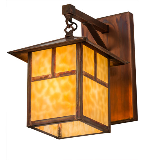 Meyda Lighting Seneca 9" Vintage Copper "T" Mission Hanging Wall Sconce With Beige Art Shade Glass