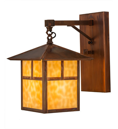 Meyda Lighting Seneca 9" Vintage Copper "T" Mission Hanging Wall Sconce With Beige Art Shade Glass