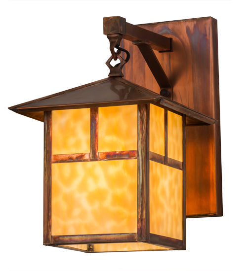 Meyda Lighting Seneca 9" Vintage Copper "T" Mission Hanging Wall Sconce With Beige Art Shade Glass