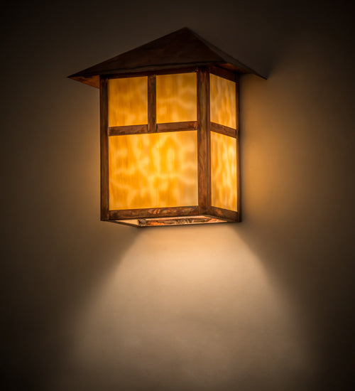 Meyda Lighting Seneca 9" Vintage Copper "T" Mission Pendant Light With Beige Art Shade Glass