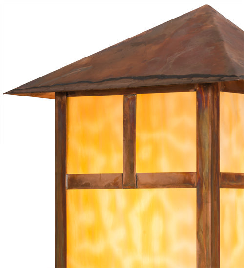 Meyda Lighting Seneca 9" Vintage Copper "T" Mission Pendant Light With Beige Art Shade Glass