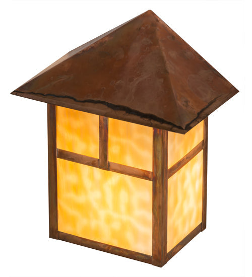 Meyda Lighting Seneca 9" Vintage Copper "T" Mission Pendant Light With Beige Art Shade Glass