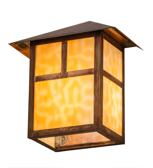 Meyda Lighting Seneca 9" Vintage Copper "T" Mission Pendant Light With Beige Art Shade Glass
