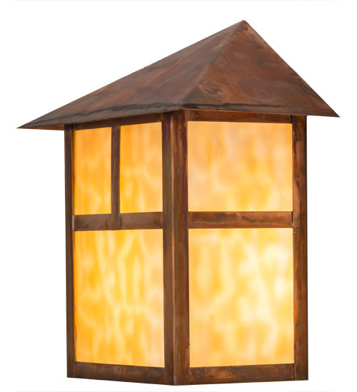 Meyda Lighting Seneca 9" Vintage Copper "T" Mission Pendant Light With Beige Art Shade Glass