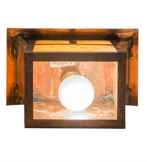 Meyda Lighting Seneca 9" Vintage Copper "T" Mission Pendant Light With Beige Art Shade Glass