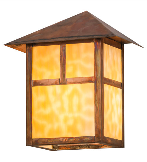 Meyda Lighting Seneca 9" Vintage Copper "T" Mission Pendant Light With Beige Art Shade Glass
