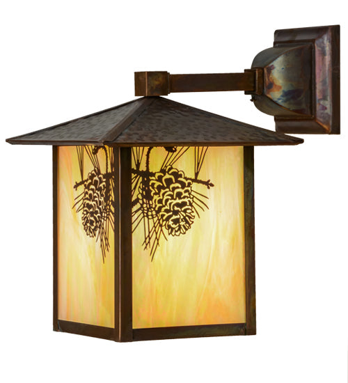 Meyda Lighting Seneca 9" Vintage Copper Winter Pine Solid Mount Wall Sconce With Beige Iridescent Shade Glass