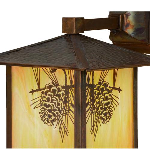 Meyda Lighting Seneca 9" Vintage Copper Winter Pine Solid Mount Wall Sconce With Beige Iridescent Shade Glass