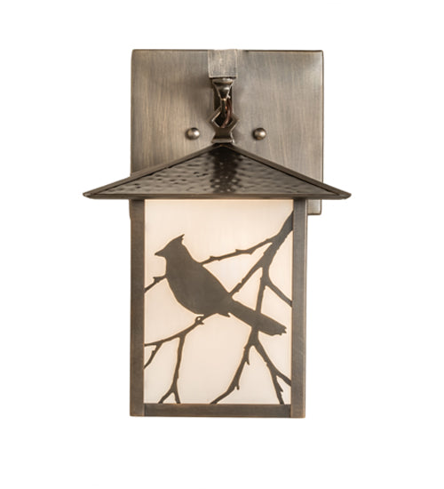 Meyda Lighting Seneca 9"Sq Antique Brass Song Bird Straight Arm Wall Sconce With White Art Shade Glass