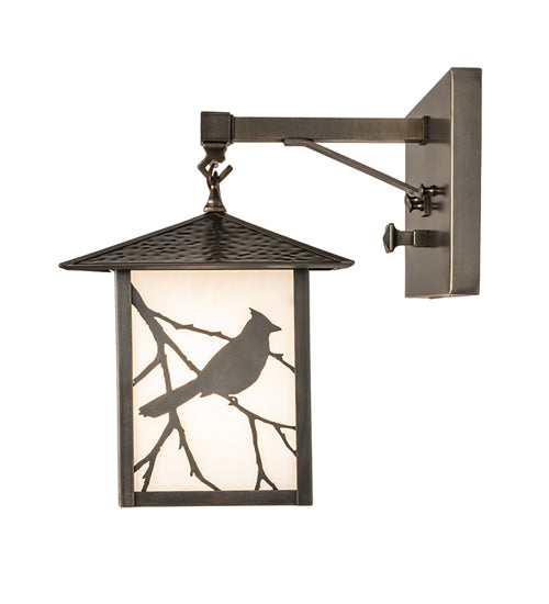 Meyda Lighting Seneca 9"Sq Antique Brass Song Bird Straight Arm Wall Sconce With White Art Shade Glass