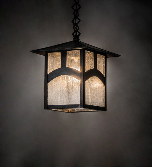 Meyda Lighting Seneca 9"Sq Craftsman Brown Hill Top Pendant Light With Clear Seeded Shade Glass