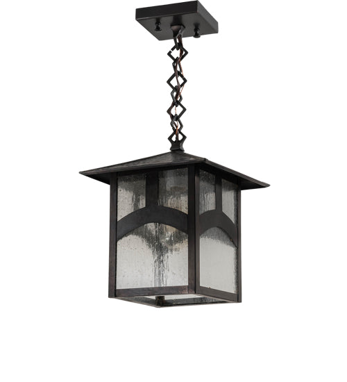 Meyda Lighting Seneca 9"Sq Craftsman Brown Hill Top Pendant Light With Clear Seeded Shade Glass