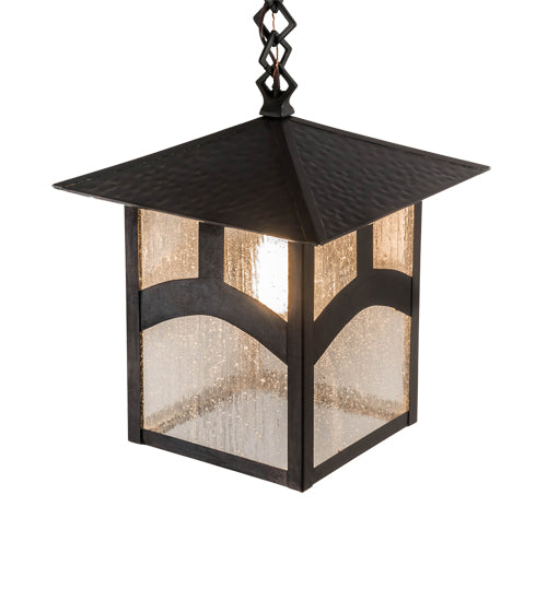 Meyda Lighting Seneca 9"Sq Craftsman Brown Hill Top Pendant Light With Clear Seeded Shade Glass