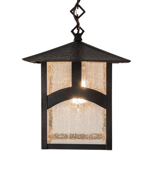 Meyda Lighting Seneca 9"Sq Craftsman Brown Hill Top Pendant Light With Clear Seeded Shade Glass