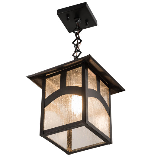 Meyda Lighting Seneca 9"Sq Craftsman Brown Hill Top Pendant Light With Clear Seeded Shade Glass