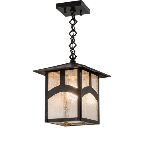 Meyda Lighting Seneca 9"Sq Craftsman Brown Hill Top Pendant Light With Clear Seeded Shade Glass