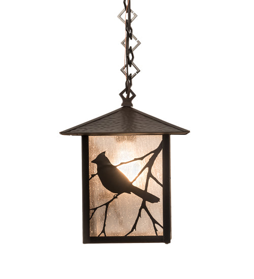 Meyda Lighting Seneca 9"Sq Craftsman Brown Song Bird Pendant Light With Frosted Rainyvue Shade Glass