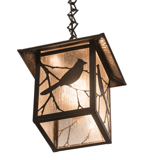 Meyda Lighting Seneca 9"Sq Craftsman Brown Song Bird Pendant Light With Frosted Rainyvue Shade Glass
