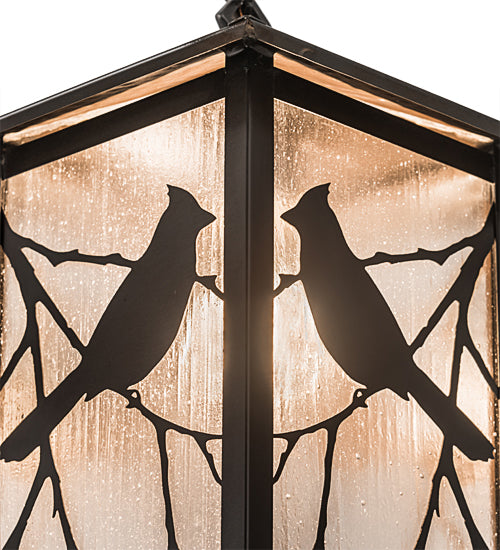 Meyda Lighting Seneca 9"Sq Craftsman Brown Song Bird Pendant Light With Frosted Rainyvue Shade Glass