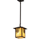 Meyda Lighting Seneca 9"Sq Craftsman Brown Winter Pine Pendant Light With Beige Shade Glass