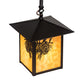 Meyda Lighting Seneca 9"Sq Craftsman Brown Winter Pine Pendant Light With Beige Shade Glass