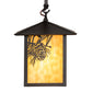Meyda Lighting Seneca 9"Sq Craftsman Brown Winter Pine Pendant Light With Beige Shade Glass