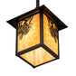 Meyda Lighting Seneca 9"Sq Craftsman Brown Winter Pine Pendant Light With Beige Shade Glass