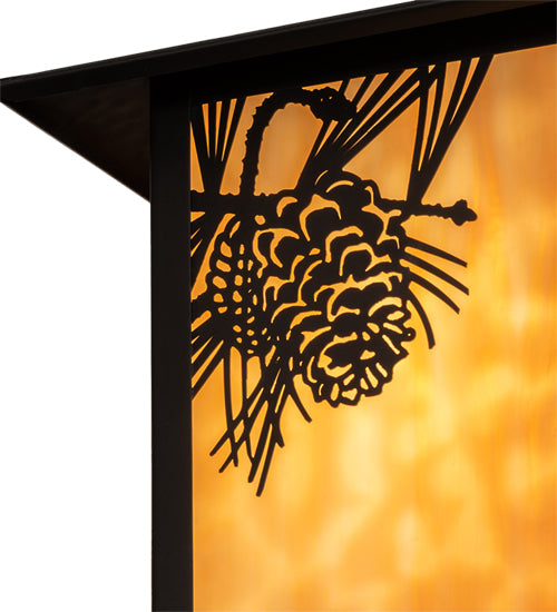 Meyda Lighting Seneca 9"Sq Craftsman Brown Winter Pine Pendant Light With Beige Shade Glass