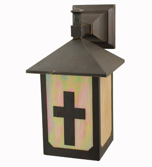 Meyda Lighting Seneca Son's 7" Craftsman Brown Wall Sconce With Beige Iridescent Shade Glass