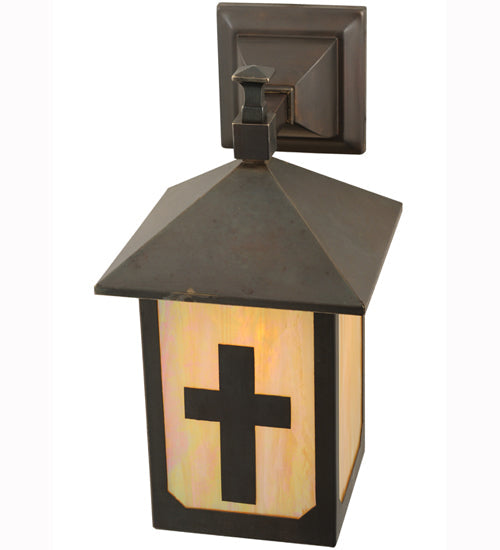 Meyda Lighting Seneca Son's 7" Craftsman Brown Wall Sconce With Beige Iridescent Shade Glass