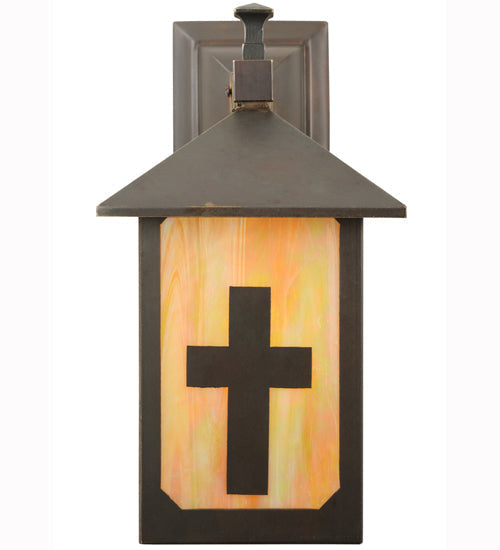 Meyda Lighting Seneca Son's 7" Craftsman Brown Wall Sconce With Beige Iridescent Shade Glass