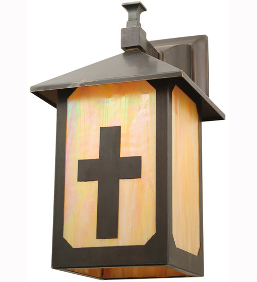 Meyda Lighting Seneca Son's 7" Craftsman Brown Wall Sconce With Beige Iridescent Shade Glass