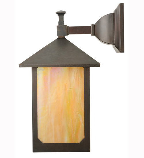 Meyda Lighting Seneca Son's 7" Craftsman Brown Wall Sconce With Beige Iridescent Shade Glass