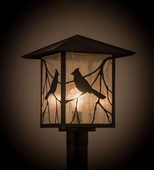Meyda Lighting Sequoia 18" Craftsman Brown Song Bird Outdoor Post Mount Light With Clear Seeded Shade Glass