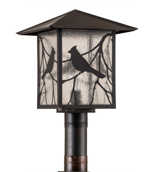 Meyda Lighting Sequoia 18" Craftsman Brown Song Bird Outdoor Post Mount Light With Clear Seeded Shade Glass