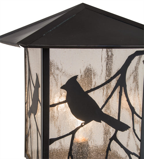 Meyda Lighting Sequoia 18" Craftsman Brown Song Bird Outdoor Post Mount Light With Clear Seeded Shade Glass