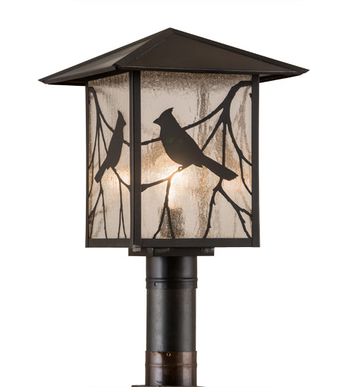 Meyda Lighting Sequoia 18" Craftsman Brown Song Bird Outdoor Post Mount Light With Clear Seeded Shade Glass